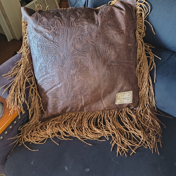 Double D Ranch Other - Double D Ranch Embossed Leather Pillow with Fringe